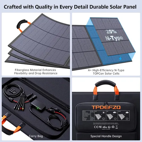 Miniatura 7 de Panel solar portátil de 110 W, ETFE IP68, impermeable, 20 V, cargador de panel solar, 25% de alta eficiencia para acampar al aire libre, portátiles