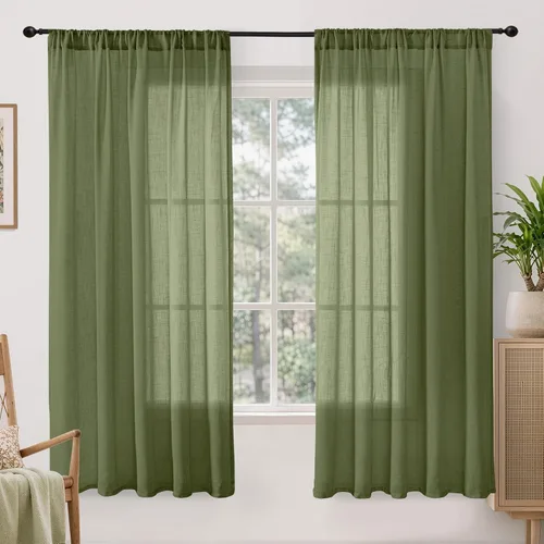 Miniatura 37 de BGment Cortinas de lino café de 30 pulgadas de largo para ventana pequeña, cortinas de media ventana beige semitransparentes ligeras con bolsillo