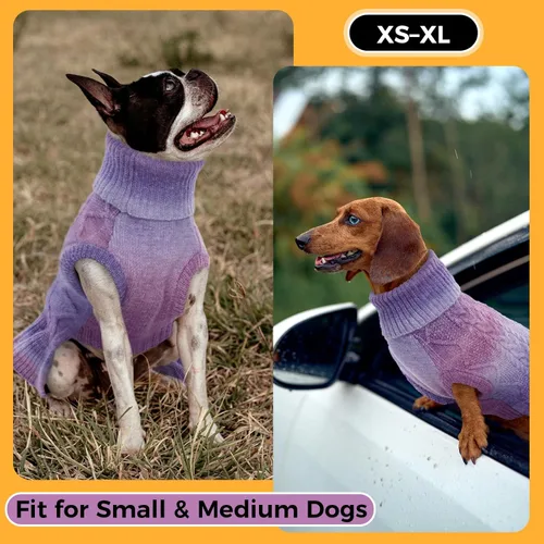 Miniatura 5 de Lelepet Suéter para perro, cuello alto, sudadera de punto trenzado, vestido cálido para perros pequeños, medianos y grandes, suéter de otoño, pug