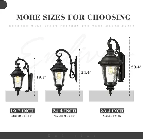 Miniatura 5 de Emliviar XE265B-M BK-SW - Lámpara de pared clásica negra de 24.4 pulgadas, color negro, para pasillo, base E26 de 60 W máximo, XE265B-M BK-SW