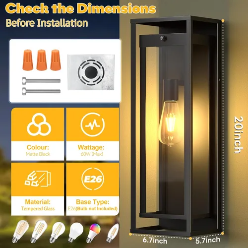 Miniatura 3 de Iluminación Exterior con Sensor de Movimiento Grande - 20 pulgadas del Anochecer al Amanecer, Aplique Moderno Impermeable Montado en Pared E26