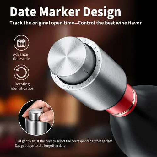 Miniatura 5 de Tapones para botellas de vino, tapón de vino al vacío 2 en 1, ahorradores de vino de acero inoxidable, conservador de vino reutilizable, tapones