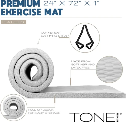 Miniatura 3 de Tone Fitness Esterilla de yoga de 1 pulgada de grosor Alfombrilla de ejercicio antideslizante de alta densidad con correa de transporte para yoga