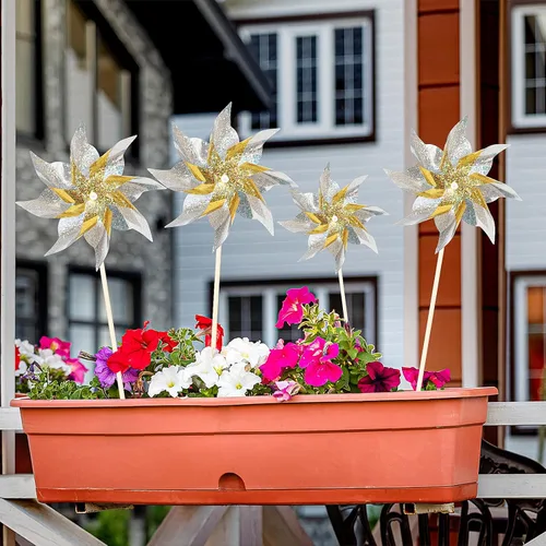 Miniatura 4 de Paquete de 10 molinetes reflectantes para patio y jardín, giradores de viento para exteriores dispositivos para ahuyentar pájaros, molinetes Dorado
