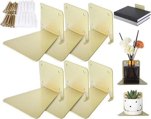 Miniatura 12 de Jetec Paquete de 6 estanterías flotantes invisibles montadas en la pared, estantes flotantes resistentes para libros, estantes de metal ocultos