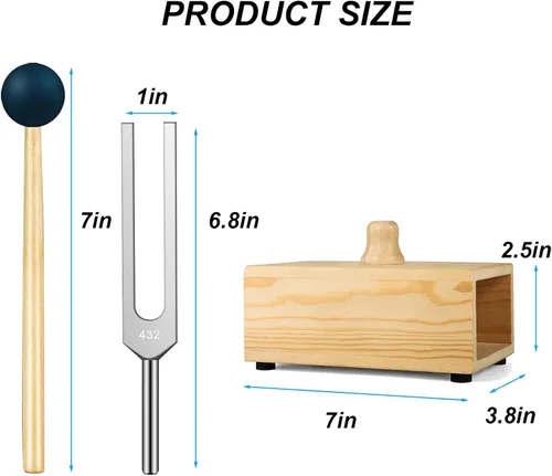 Miniatura 4 de MIMIRACLE Juego de diapasón de 432 Hz con elegante resonador de madera, ideal para meditación y relajación
