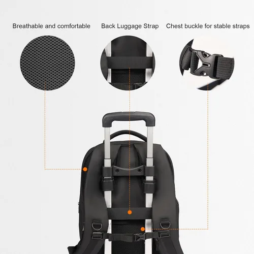Miniatura 7 de Cwatcun Mochila rígida para cámara, bolsa de cámara profesional para fotografía, compartimento para laptop de 15.6 pulgadas, soporte para trípode