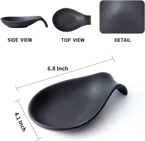 Miniatura 2 de Nihow Soporte de cuchara de cerámica: 4 pulgadas de soporte estable para utensilios - Soporte de cuchara resistente al calor para encimera de negro