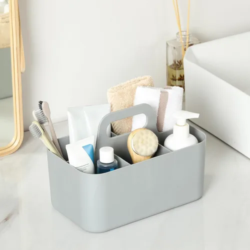 Miniatura 4 de Organizador Caddy Multiusos con Asa - Contenedor de Plástico Apilable Tote - Suministros de Arte y Manualidades, Oficina, Escritorio, Papelería, Gris