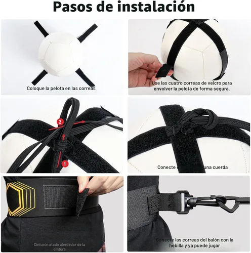 Miniatura 6 de Entrenador de fútbol/voleibol/rugby, patada y lanzamiento de fútbol, ayuda de entrenamiento para práctica en solitario, control de habilidades, Negro