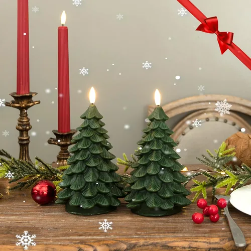 Miniatura 2 de LUSHARBOR - Velas sin llama con control remoto y temporizador, 2 unidades, velas de árbol de Navidad operadas por batería, velas LED de cera real