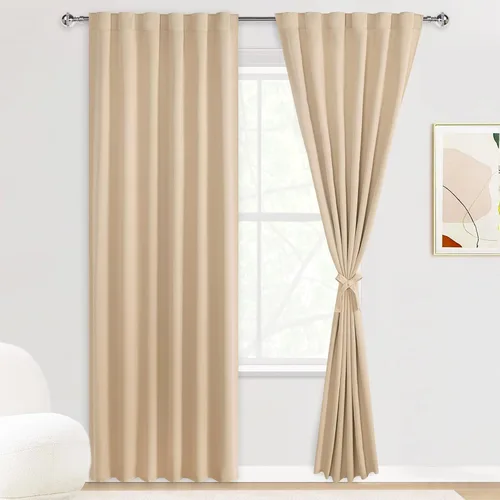 Miniatura 64 de DWCN Cortinas opacas con pestaña trasera para ventana - Cortinas opacas con bolsillo para barra para oscurecer la habitación para dormitorio/sala