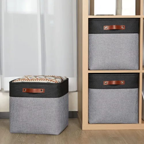 Miniatura 4 de HNZIGE Cestas de almacenamiento de 13 x 13 x 13 pulgadas (paquete de 4) cubos grandes de tela para estantes, cubos de almacenamiento para regalo