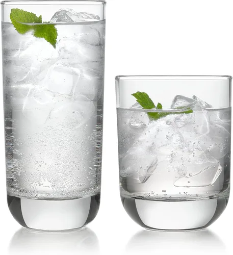 Miniatura 8 de Libbey Ascent Tumbler and Rocks - Juego de 16 vasos de vidrio con curvatura, juego de cristalería versátil para fiestas y más