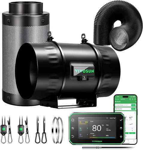Miniatura 11 de VIVOSUN Smart Air Filtration PRO G4 Kit de 4 pulgadas, ventilador de conducto en línea AeroZesh G4 con temperatura GrowHub E42A+. Controlador WiFi