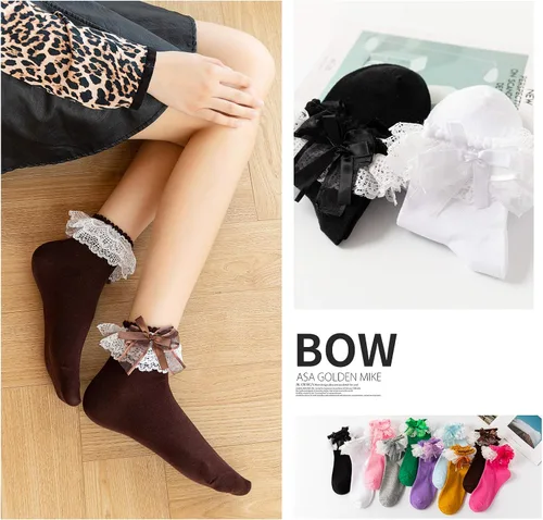 Miniatura 5 de SRYL Calcetines de encaje para mujer con volantes cómodos de princesa calcetines de encaje 5-9