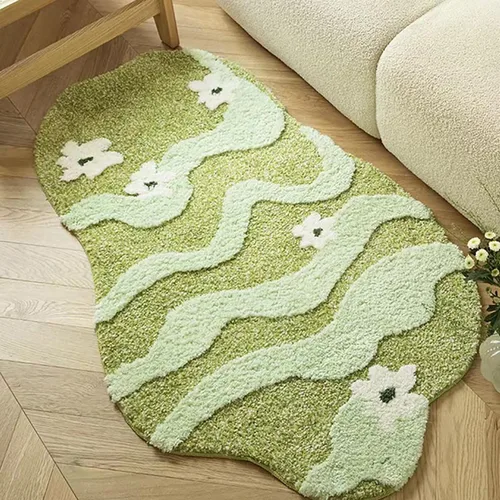 Miniatura 16 de Alfombra de musgo estéreo 3D irregulares con flores naturales, margaritas y musgo, para sala de estar, dormitorio, decoración estética del hogar