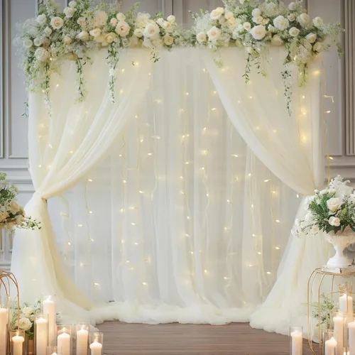 Miniatura 45 de Cortina de telón de fondo de tul negro de 10 x 10 pies con cadena de luces para fiestas, cortinas de fondo de fotos transparentes para bodas