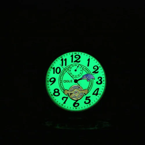 Miniatura 3 de OGLE Lupa luminosa impermeable Tourbillon Luna Sol Cadena Fob Auto viento automático mecánico reloj de bolsillo