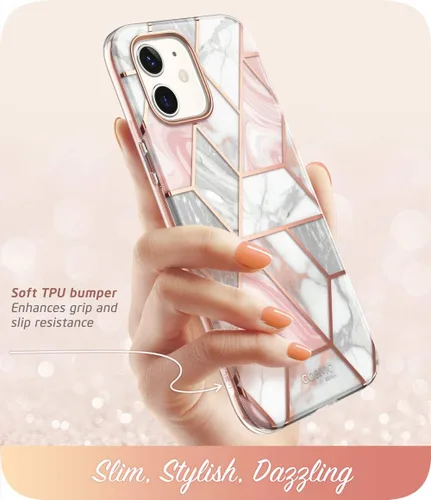 Miniatura 4 de i-Blason Serie Cosmo diseñada para iPhone 12 Mini (2020), funda protectora delgada de cuerpo completo con protector de pantalla integrado, mármol