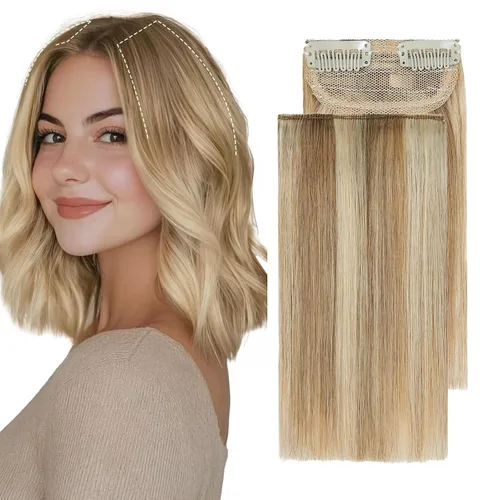 Miniatura 15 de S-noilite Extensiones de cabello corto con broches, 100% cabello humano real, 2 clips, extensiones con clip para mujeres con cabello delgado, añade