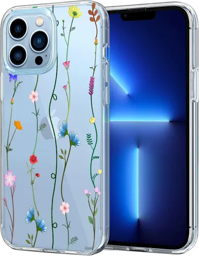 Miniatura 18 de Unov - Funda compatible con iPhone 13 Pro, funda transparente con diseño, patrón floral en relieve, suave protector delgado de TPU contra golpes