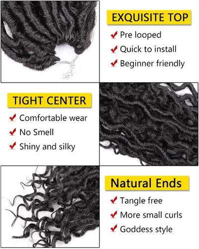 Miniatura 3 de Cabello de Crochet de 8 Pulgadas para Mujeres Negras, 7 Paquetes de Cabello de Crochet Goddess Locs con Puntas Rizadas, Locs Falsos Cortos con Bucle