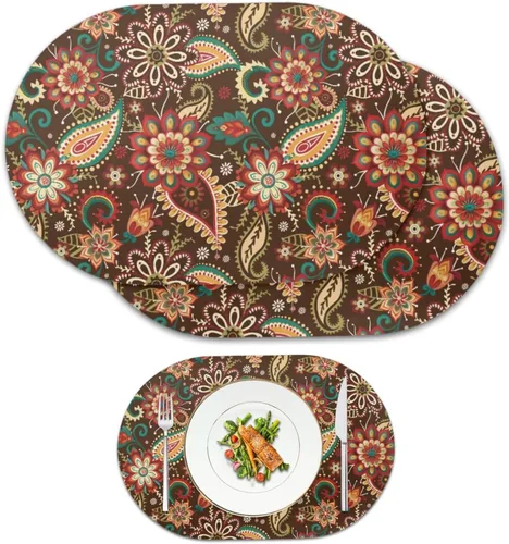 Miniatura 27 de Non Slip Placemats Set of 6 Pumpkin Mushroom Theme Waterproof Wipeable Faux Leather for Thanksgiving Family Feast Heat Resistant Dining Table Mats