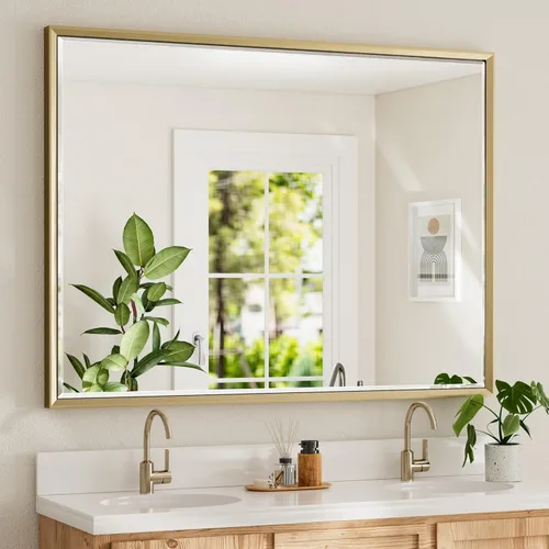 Miniatura 35 de Espejo de baño negro, espejo de baño biselado de 16 x 24 pulgadas para pared, espejo con marco negro antioxidante para decoración de baño, sala