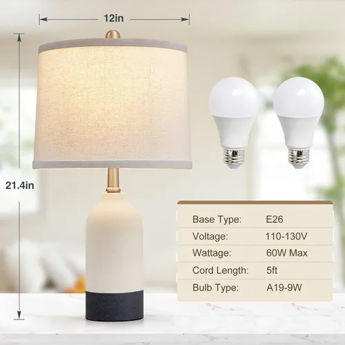 Miniatura 2 de Juego de 2 lámparas de mesa modernas de cerámica, lámparas de noche de temperatura de color ajustable para mesitas de noche con pantalla de tambor