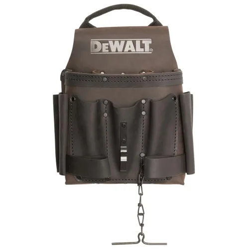 Bolsa de herramientas de cuero DEWALT para electricistas, 8 bolsillos, presillas para martillo y cadena de cinta (DWST550114)