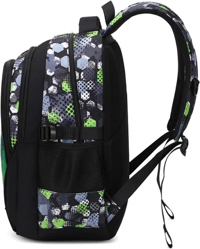 Miniatura 4 de BYPTNF Mochila para niño, estudiante, niño, impermeable, duradera, elemental, casual, media, verde (E-green), Computadora portátil