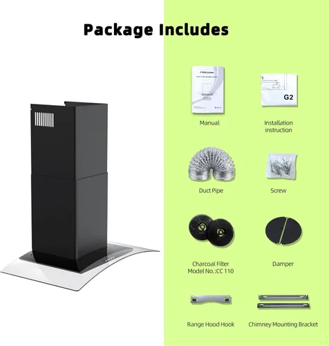 Miniatura 9 de FIREGAS Campana extractora de montaje en pared de 30 pulgadas con ventilador de 3 velocidades, campana extractora negra con vidrio templado, 400