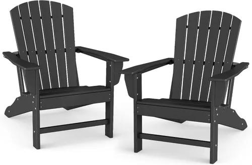 Miniatura 22 de BRIOPAWS - Juego de 2 sillas Adirondack Tamaño grande Silla para hoguera Plástico HDPE Para todo tipo de clima para terraza, al aire gris