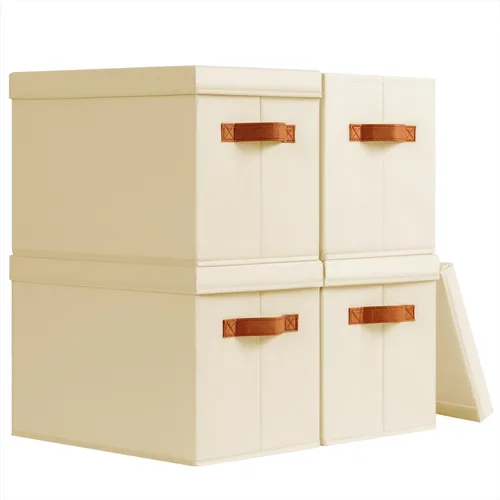 Homsorout Contenedores de almacenamiento con tapas, cestas de almacenamiento de tela para estantes, paquete de 4 cajas decorativas plegables con