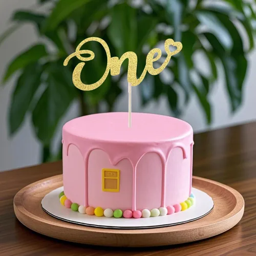 Miniatura 8 de ALISSAR Decoración dorada de doble cara con purpurina para el primer cumpleaños, decoración de pastel para primer cumpleaños de niño y niña, primer