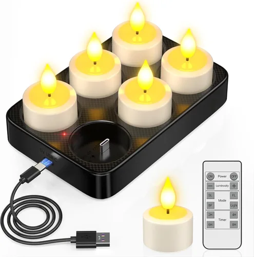 Miniatura 9 de PChero Paquete de 6 velas recargables sin llama con temporizador remoto, velas de té que funcionan con pilas, velas LED parpadeantes para el hogar