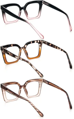 Miniatura 3 de Paquete de 3 elegantes lentes de lectura estilo Oprah con marco cuadrado para mujer, bloqueo de luz azul, cómodos lectores Mezcla de colores1