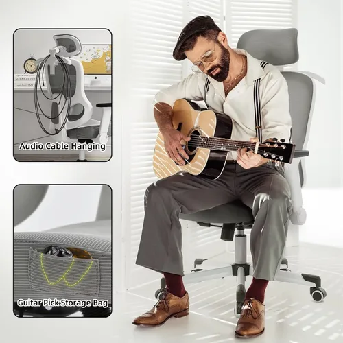 Miniatura 6 de Silla ergonómica de oficina reclinable para videojuegos, soporte lumbar ajustable, reposabrazos 4D, reposacabezas 6D, sillas giratorias de malla Gris