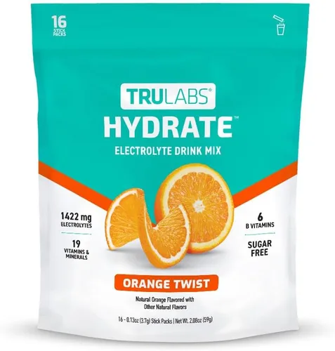 Miniatura 9 de TRULABS Hydrate - Mezcla de bebida con electrolitos – Sabor melocotón y mango, paquetes de hidratación sin azúcar con electrolitos de 1422 mg y 19