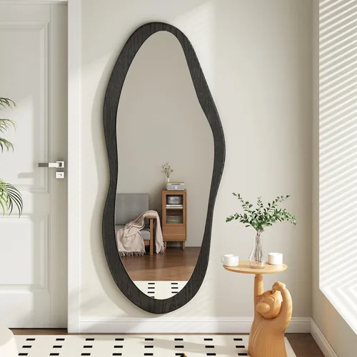 Miniatura 11 de AAZZKANG Espejo de pared irregular de longitud completa, grande con marco de madera, 47 x 16 pulgadas, espejos asimétricos negros de cuerpo completo