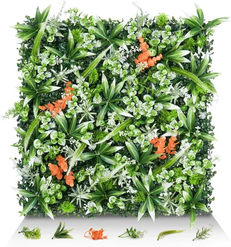 Miniatura 8 de 6 paneles de pared de césped de 20 x 20 pulgadas, fondo de hierba de helecho artificial con protección UV, paneles de boj de plantas de vegetación