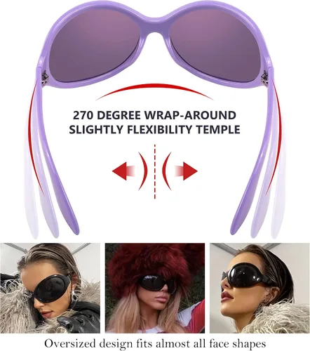 Miniatura 3 de FEISEDY Gafas de sol de moda de gran tamaño, clásicas, ovaladas, envolventes, con estilo, marco grande, sombra, gafas de mujer B2391
