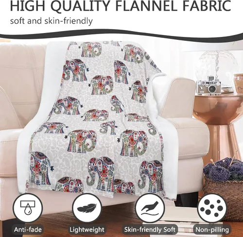 Miniatura 6 de Manta de franela de 50 x 60 pulgadas, manta de elefante bohemio bohemio floral para sofá, cama, regalos de elefantes para mujeres y adultos