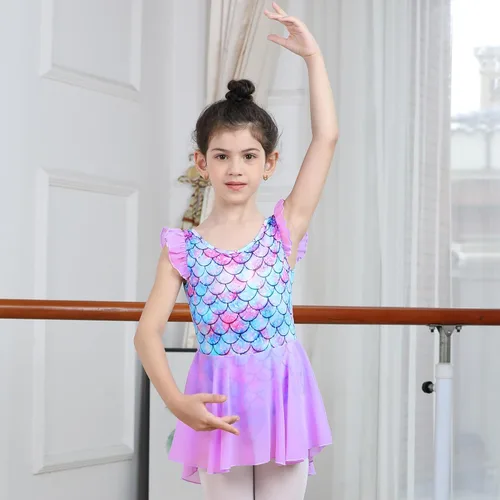 Miniatura 65 de LUOUSE Elegante leotardo de ballet para niñas con falda, mangas con volantes y volantes, perfecto para baile y gimnasia