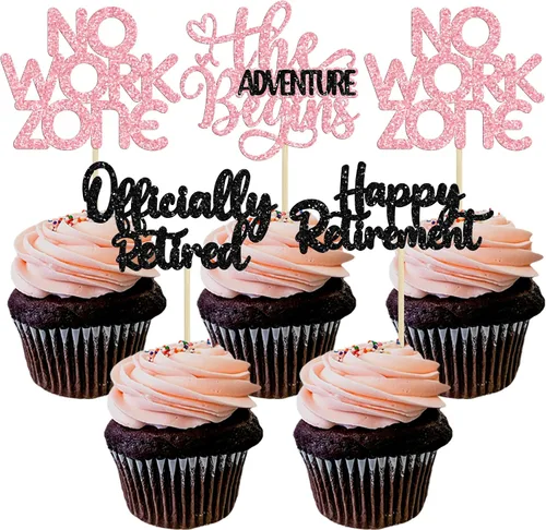 Miniatura 8 de 24 adornos para cupcakes de jubilación oficialmente jubilados sin zona de trabajo Adventure Begins Cupcake Pick Decoraciones tema de jubilación