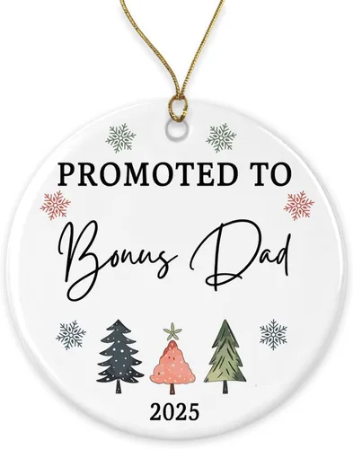 Promoted to Bonus Dad 2025 Ornament, Pregnancy Announcement Ornament, for Bonus Dad, New Baby Announcement, Reveal to Bonus Dad, Christmas Tree