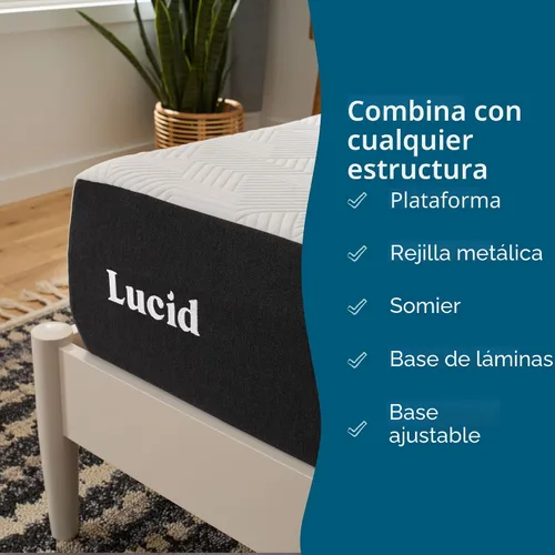 Miniatura 8 de Lucid - Colchón de espuma viscoelástica de 10 pulgadas - Sensación media - Infundido con refrescante carbón de bambú y gel refrescante - Cama en una