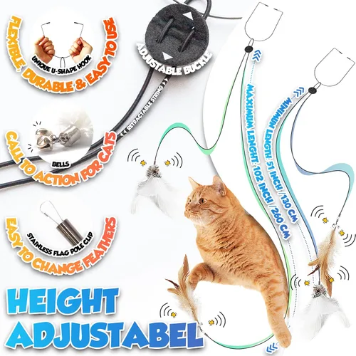 Miniatura 4 de Juguetes retráctiles de plumas para gatos, 7 piezas de repuesto con campana, juguetes interactivos para colgar en la puerta, juguetes para gatos