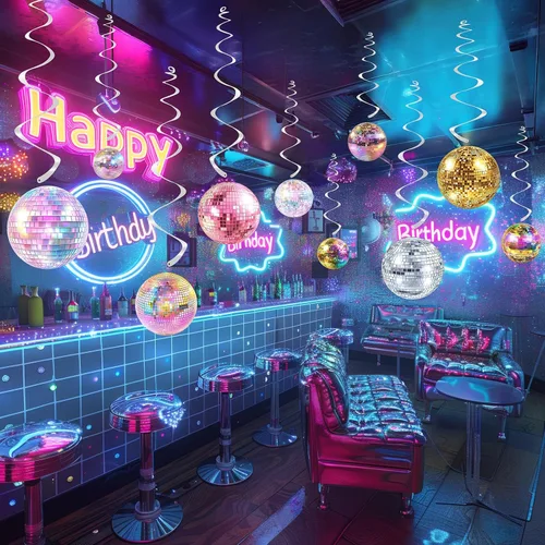 Paquete de 40 decoraciones colgantes de discoteca – Decoraciones retro de cumpleaños de baile para niñas, suministros de fiesta de discoteca y